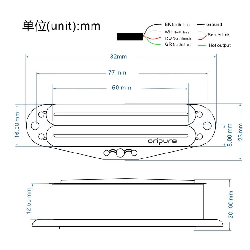 OriPure Hot Dual Rail Pickups Alnico5 Single-Coil-Sized Humbucker 15-16K Fit ST/SQ Style Electric Guitar, White - Image 5